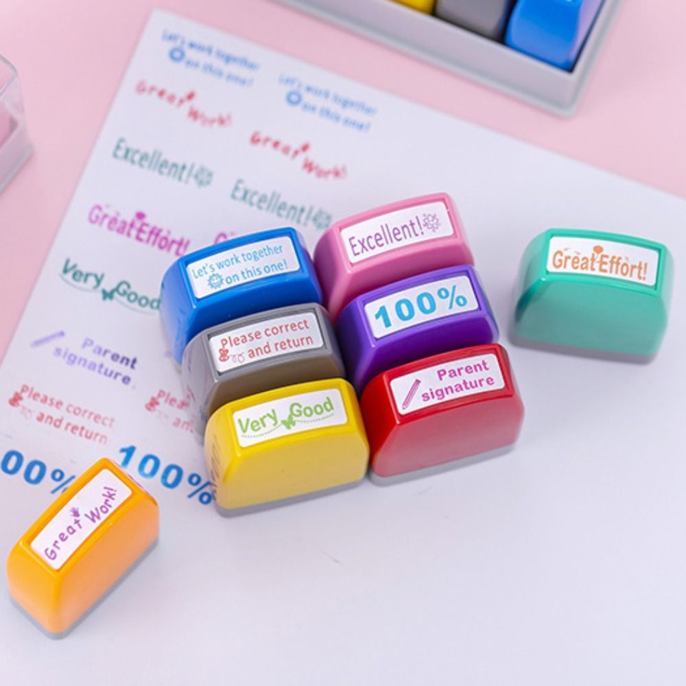 Self Inking Stamp - 8pcs/set Stempel Penilaian Positif untuk Mengoreksi