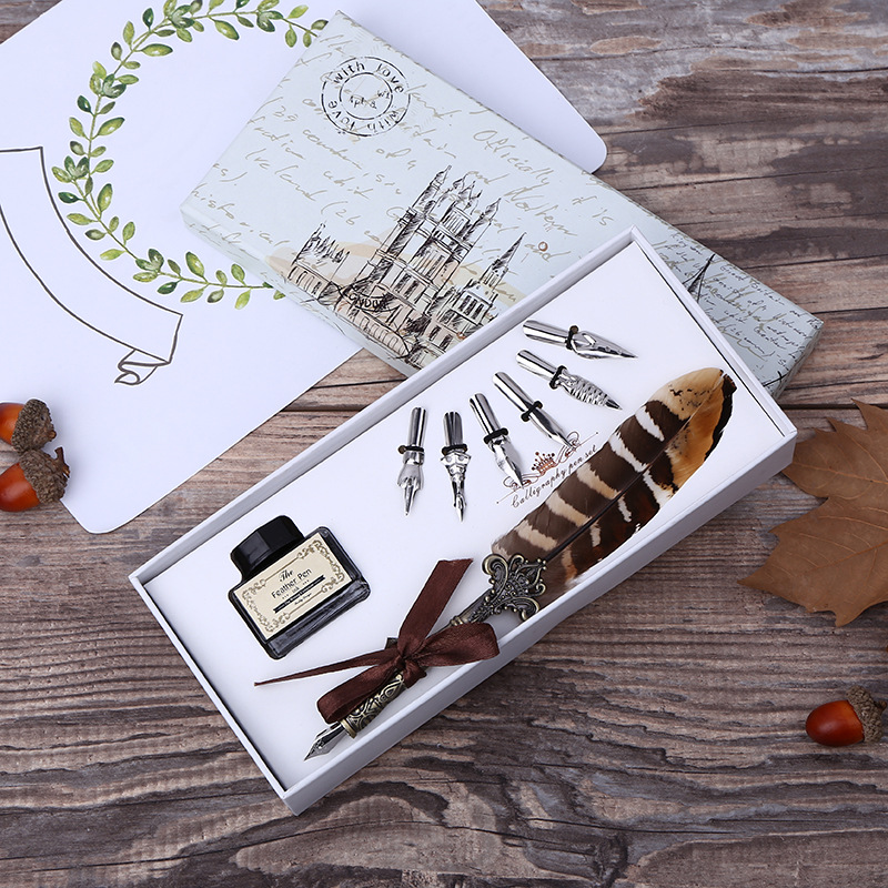 Self Inking Stamp - Set Tinta Pena Celup Bulu Retro